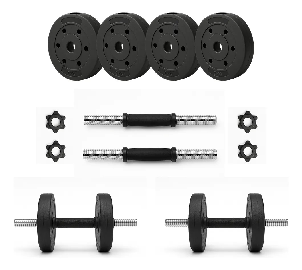 Kit Mancuernas Cromadas a Rosca 20 kg 4 Discos de 5 kg