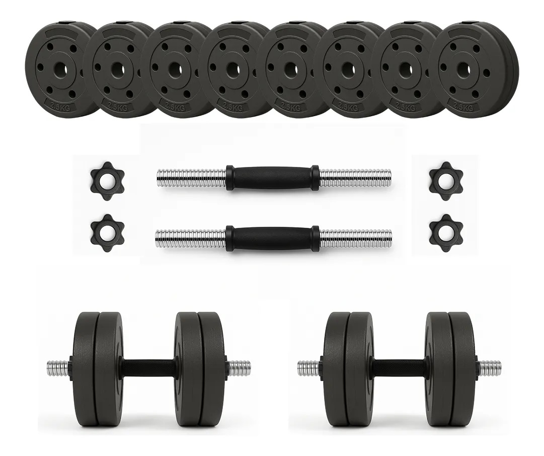 Kit Mancuernas Cromadas a Rosca 20 kg 8 Discos de 2,5 kg